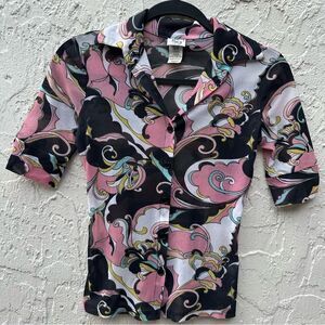 579 Shirt Top Women Small Button Front 70’s Mod Y2K Retro Vintage Boho